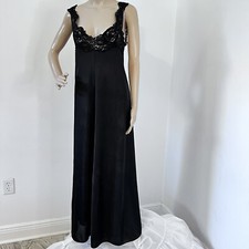 Vintage Glydons S Small Black Long Nightgown Lace Black Nylon Sleeveless