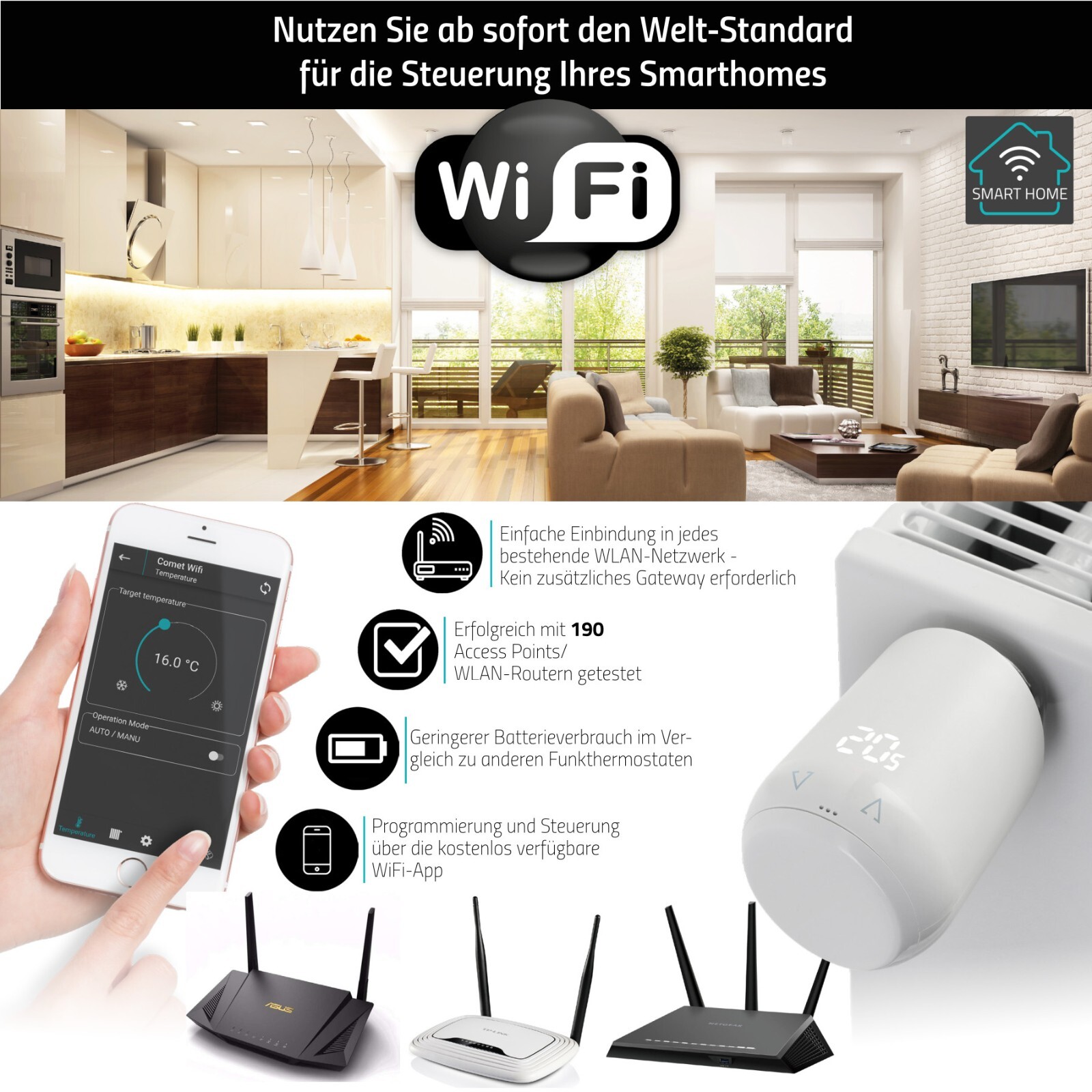 Eurotronic Comet WiFi Heizkörperthermostat Set - Smart Home Heizungssteuerung