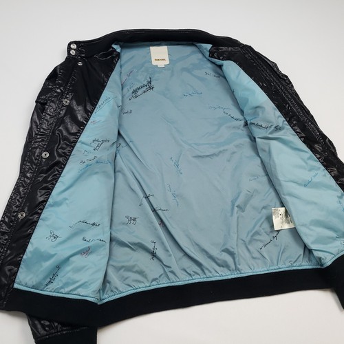 Diesel Light Jacket Large Men Black Windbreaker Bomber Slim Fit Shiny Shimmery - Picture 14 of 24