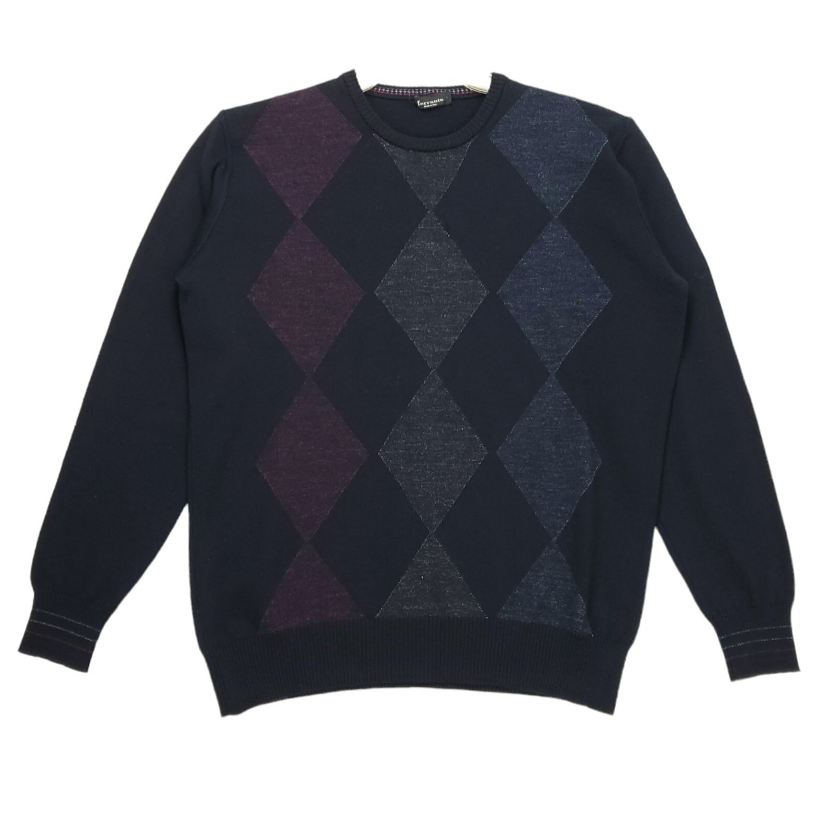 Ferrante Sweater Wool Sweater Argyle Pullover Crew Neck Mens Sz L Made in  Italy
