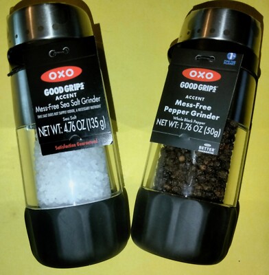 OXO GOOD GRIPS ACCENT MESS-FREE SALT & PEPPER GRINDERS~W/ TAG~BID@$21.99~oh, my!
