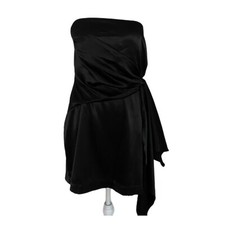 Snap Black Satin Sleeveless Side Ruched Mini Formal Evening Cocktail Dress Sz 13
