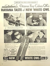 New White Owl Cigars Havana Taste Author Octavus Roy Cohen Vintage Print Ad 1940