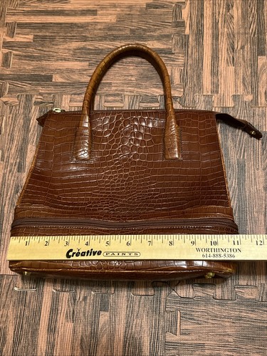 Italian Leather Bag Handmade Purse Elegant Embossed Brown Leather From Italy VTG - Picture 16 of 17