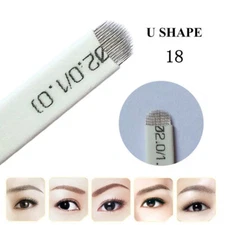 100pcs 18U Pin Needles Microblading Eyebrow Shading Tattoo Curved Manual Blades