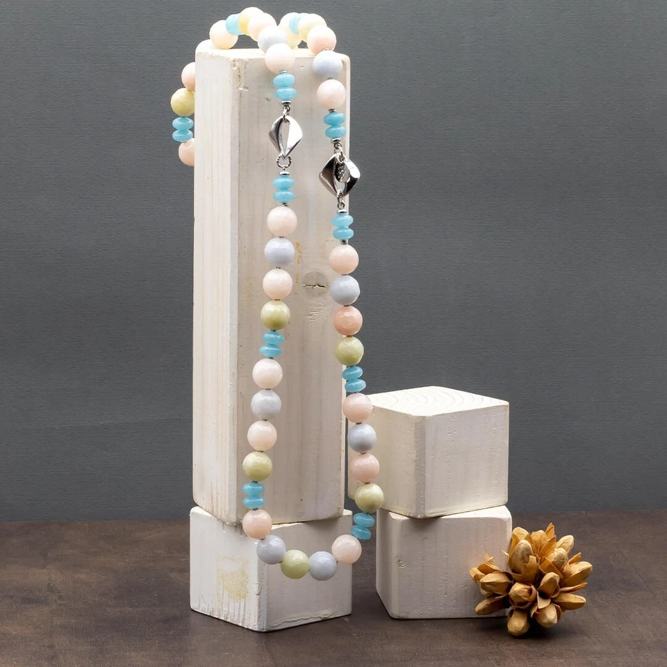 Collana Giada Multicolore e Argento 925 pietre dure naturali collana lunga maxi - Immagine 4 di 4