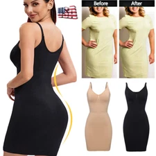 Women  Deep V-Neck Push Up Dress Shapewear Slim Waist Trainer Spaghetti Bodysuit