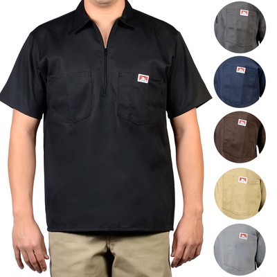 Ben Davis Men's Short Sleeve Solid Color Cotton Blend Pockets 1/2 Zip Shirt