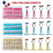 Heat Shrink Ring Terminals Wire Crimp Connectors #10 1/4" 5/16" 3/8" 100/300pcs