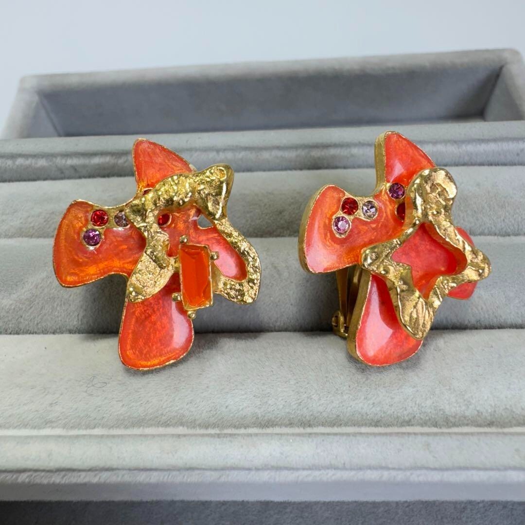 小物 Christian Lacroix Genuine christian lacroix earrings stones orange vintage