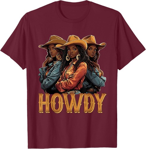 Howdy Retro Western Melanin Black Cowgirl African Women T-Shirt Hoodie - Picture 14 of 14