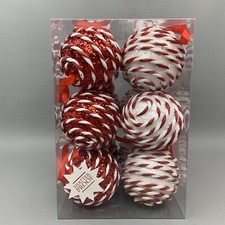 Set of 12 Christmas Candy Cane Peppermint Swirl Red  White Ornaments 2.25"