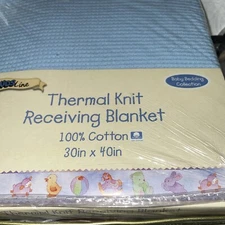NEW Kids Line Thermal Waffle Weave Blue Baby Blanket Morgan-like Kidsline 30x40”