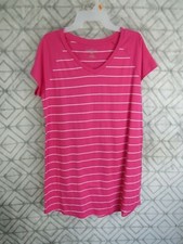 Mix Co Shirt Dress Size M Pink White Striped V Neck Short Sleeve Casual Work