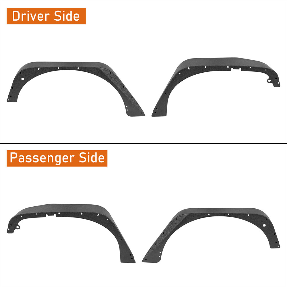 4Pcs Flat Style Front + Rear Fender Flares Steel For 2007-2018 Jeep Wrangler JK 