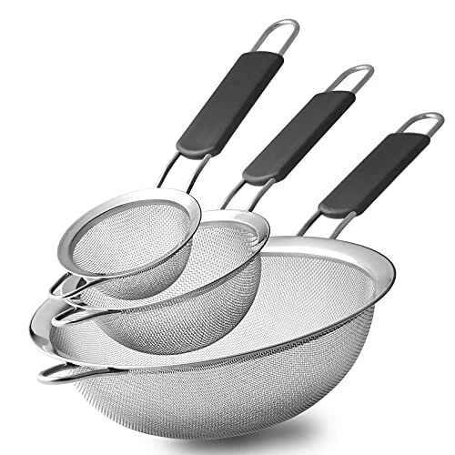 Stainless Steel Fine Mesh Strainers Set Of 3 Sizes Strainer For Kitchen Wire