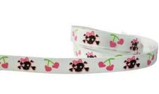 Skull Print Ribbon Grosgrain size 3/8" 9mm X length 9' Ft. - 3 yards 