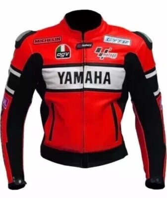 New Red Yamaha Motorbike Racing Leather Jacket Armor Protected CE Approved Mens