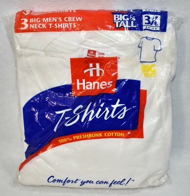 Hanes Undershirt Crew Neck Size 3X White Men's Vintage