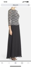 Alex Evenings Mock Two-Piece A-Line Sequin Full Length Gown Black White - Sz 6P
