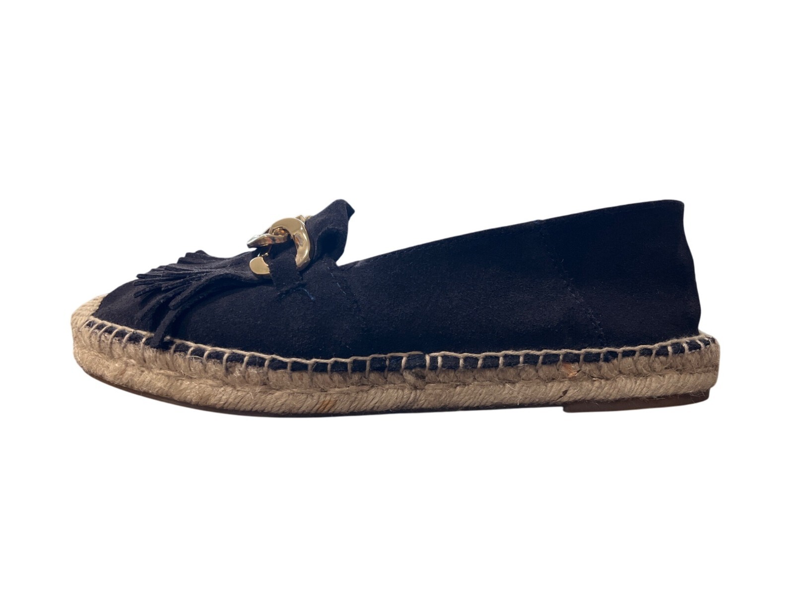 Massimo Dutti Black Suede Espadrille Loafer Gold-Chain Fringe EU 38 / US 7.5 thumbnail 6