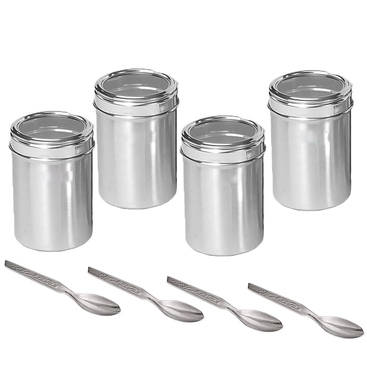 SS Transparent Lid Container Jar for Kitchen Storage 1 Litre each with 4 Spoons
