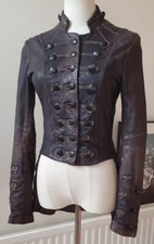 *iconic*all Saints Size Uk6, Us2, Eu34 Dark Brown Military Leather Tailcoat