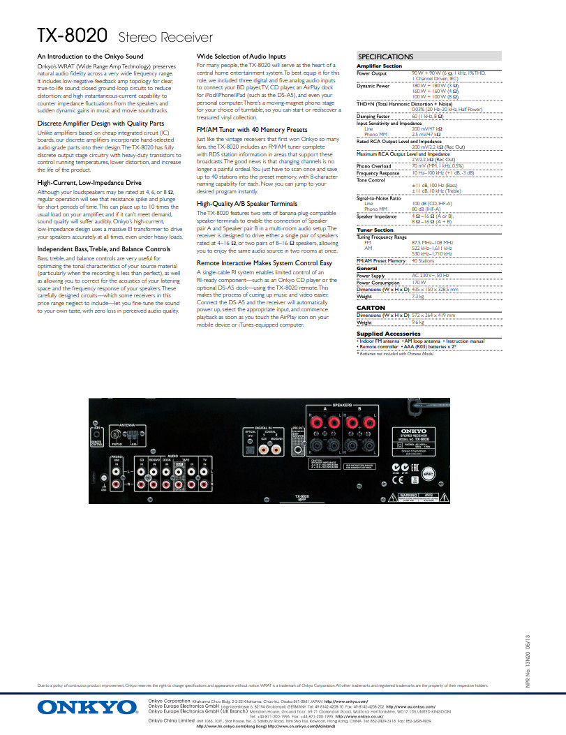Onkyo TX-8020 Stereo Receiver