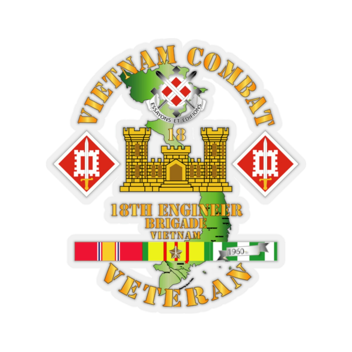 Kiss-Cut Stickers - Vietnam Combat Engineer - 18th Engineer Bde w SVC ...