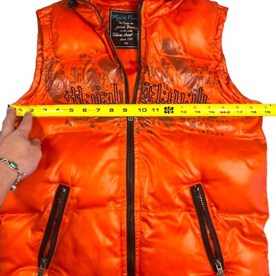 VINTAGE Y2K Majah Flavah Orange Hooded Puffer Vest Korean