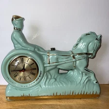 Vintage Ceramic Trotter Harness Racer Horse Session Clock-Needs Repair Gold Gilt