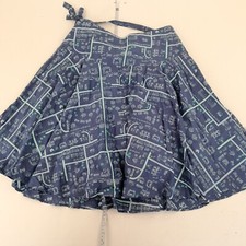 WHITE STUFF Skirt 14 Blue Midi Patterned Cotton Lined Belt