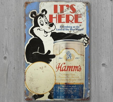 Hamm's Beer It's Here 8 x 12 Vintage Novelty Metal Sign Made In USA New!