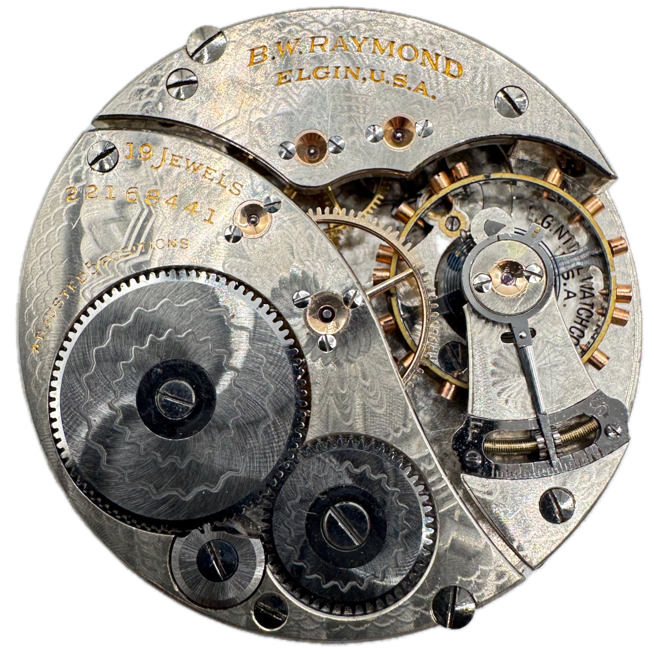 Antique 16s Elgin B.W. Raymond 19j Mechanical Pocket Watch Movement 455 USA