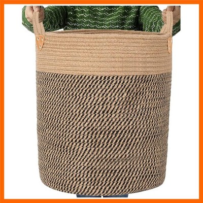 Jute Laundry Hamper Large Woven Rope Storage Basket with Handles 20' Height T...
