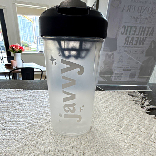javvy 24 oz Clear/Black Plastic Shaker Bottle Flip-Lock, BPA-Free USA