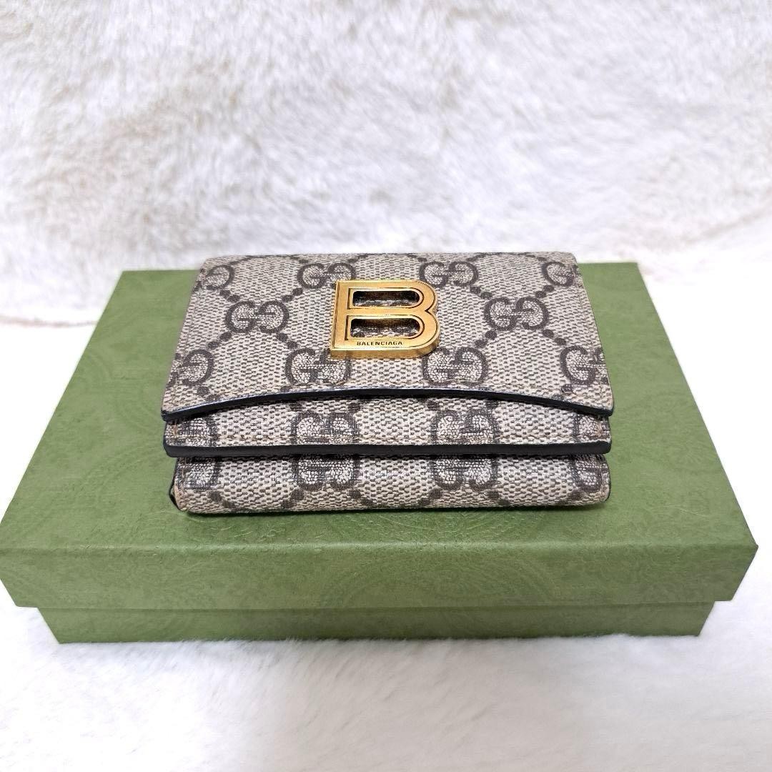Gucci Balenciaga Tri Fold Wallet 7x9.5 cm Beige Gold PVC Rare The Hacker thumbnail 4
