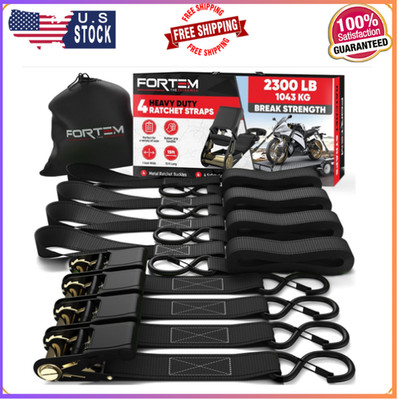 FORTEM Ratchet Straps, 2300lb Strength, 15ft x 1in Tie Down Set, 4 Pack