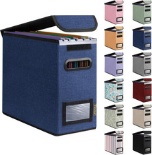 File Organizer Box with Lid, Collapsible File Folder Organizer with Plastic Slid