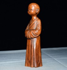 Exquisite Small Leaf Yellow Poplar Wood Shami Monk Ornament