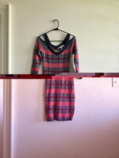 BCBGeneration Striped V-Neck Ribbed Knit Dress in Red and Blue Size XXS