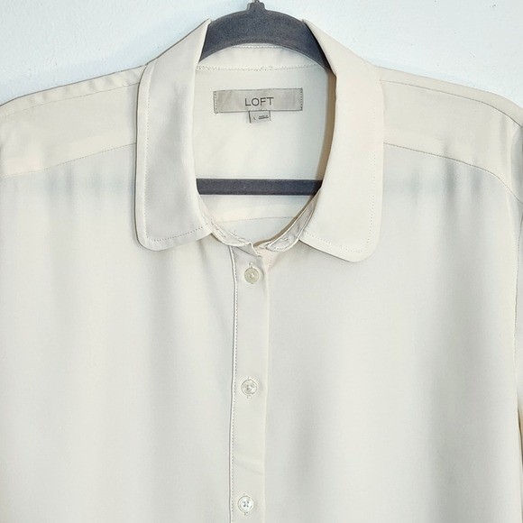LOFT Cream Button Down Blouse Size Large - image 2