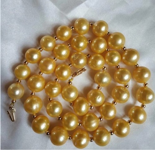 18 Zoll elegante AAA + 11-12 mm echte natürliche Südsee Gold Perlenkette 14 Karat Gold - Bild 7 von 8