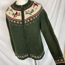 Croft & Barrow MEDIUM Cardigan WOOL/SILK Blend Sweater Cardinals Birds Full Zip