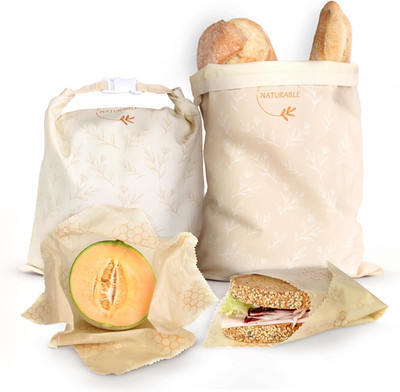 Beeswax Bread Bag for Homemade Bread & Beeswax Wrap Set, 2 XL Sourdough Bread Ba