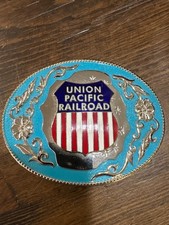 Union Pacific Railroad Silver Tone Belt Buckle Brass Color Enamel Emblem