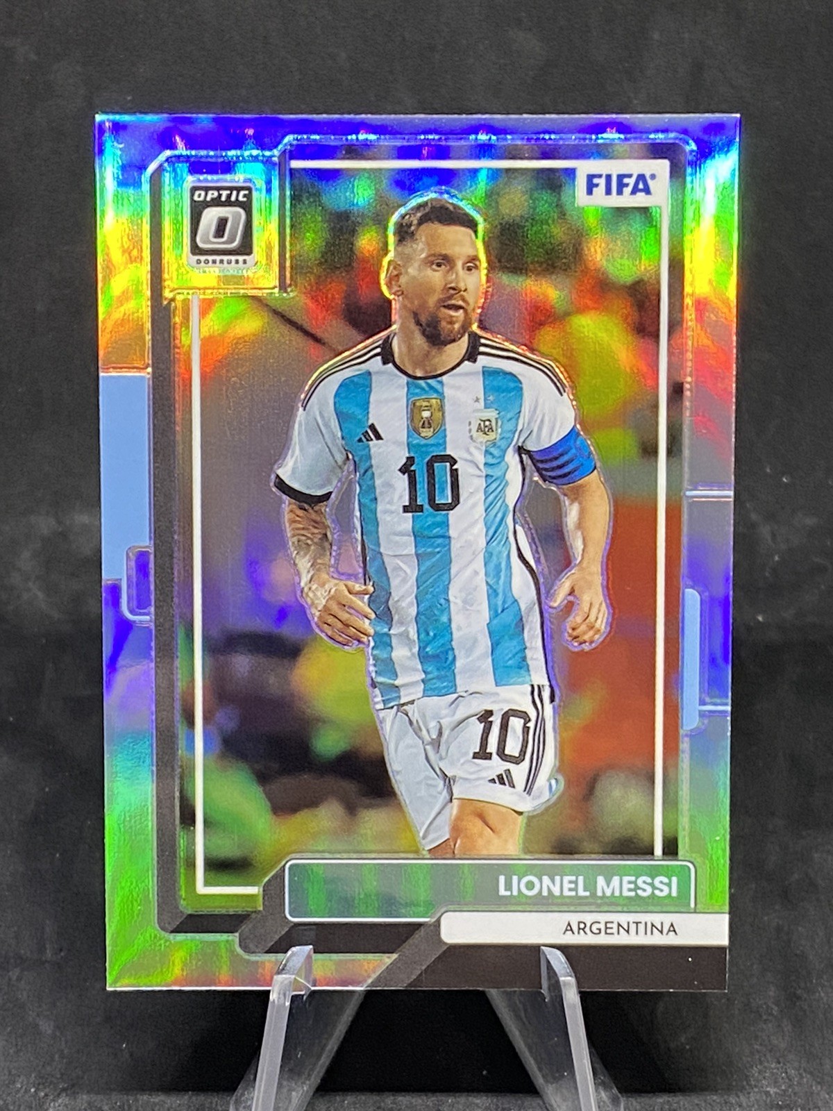 Lionel Messi 2022-23 Donruss Optic FIFA Silver Holo Prizm Card #10 Argentina