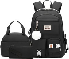 Hey Yoo School Backpack for Girls with Lunch Box Teen Girl Black