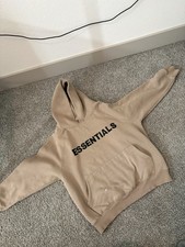 ESSENTIALS Fear of God Boys Beige Pullover Hoodie Small Cotton Fleece Pockets