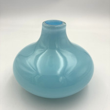 Vintage MCM Aqua Blue Cased Glass Teardrop Bud Vase Hand Blown Polished Pontil